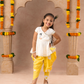 Marigold Magic White Girls Cotton Kurta And Yellow Dhoti Ethnic Set