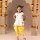Marigold Magic White Girls Cotton Kurta And Yellow Dhoti Ethnic Set