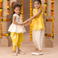Marigold Magic White Girls Cotton Kurta And Yellow Dhoti Ethnic Set