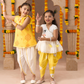 Marigold Magic White Girls Cotton Kurta And Yellow Dhoti Ethnic Set