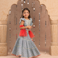 Jaipur Girls Grey Cotton Lehanga and Choli with Dupata Ethnic Set
