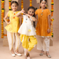 Marigold Magic White Girls Cotton Kurta And Yellow Dhoti Ethnic Set