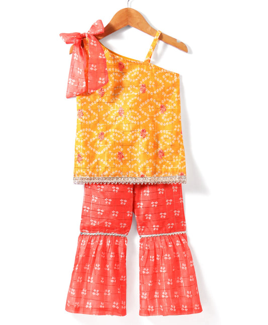 Girls Printed Chanderi Lurex Kurta Sharara Set