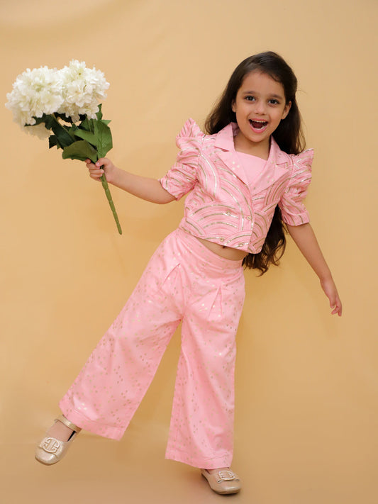 Bollywood Tadka Pink Stylish Jacket and Pant With Bustier Set For Girls
