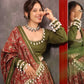Green & Red Chaniyacholi with Shell Border