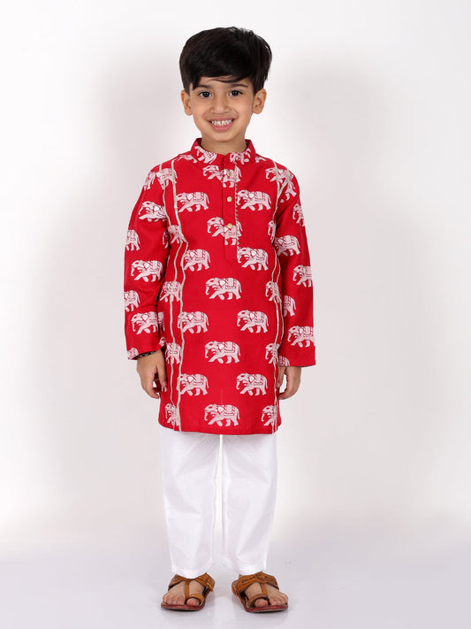 Trunk Tales Boys Red Kurta with Pant Set