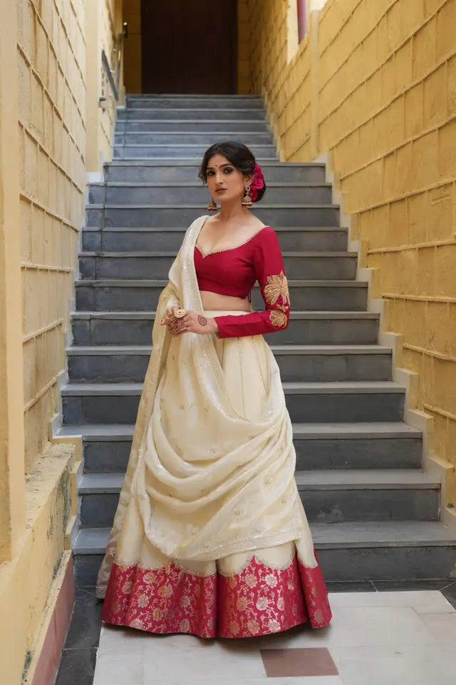 Red and Gold White Bridal Lehenga | Wedding Diaries