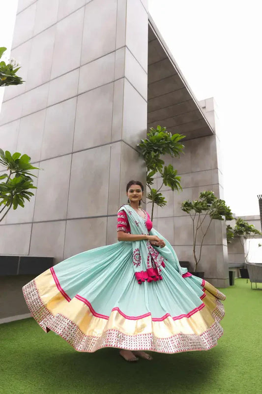 Raas | Sky Light Color Navratri Chaniyacholi with Mirror Work