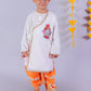 Marigold Magic White Boys Cotton Kurta And Orange Dhoti Ethnic Set