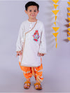 Marigold Magic White Boys Cotton Kurta And Orange Dhoti Ethnic Set