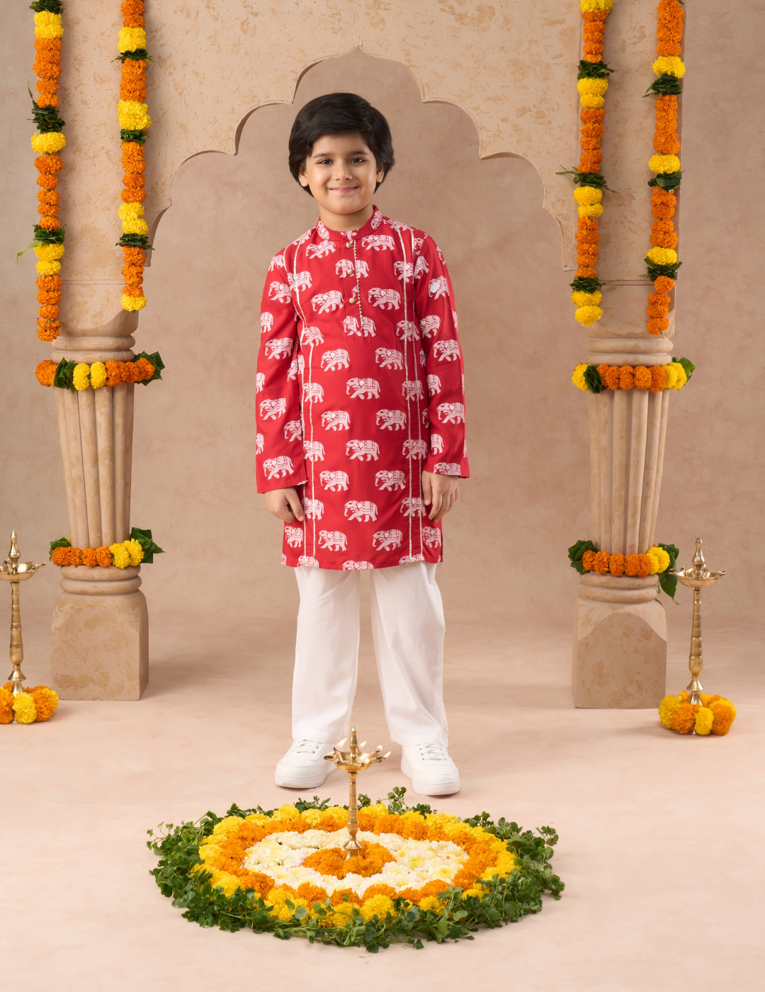 Trunk Tales Boys Red Kurta with Pant Set