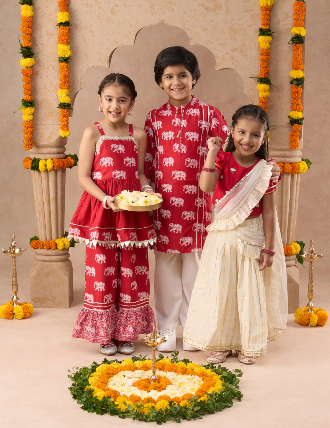 Trunk Tales Girls Red Kurta with Sharara set