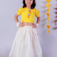 Marigold Magic Girls White Lehanga and Yellow Choli with Dupatta Ethnic Set