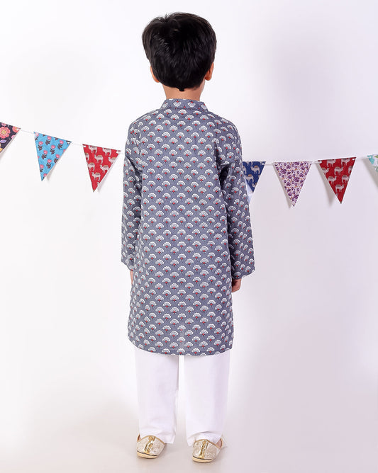 Jaipur Boys Grey Kurta And Pyjama Ethnic Set