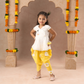 Marigold Magic White Girls Cotton Kurta And Yellow Dhoti Ethnic Set
