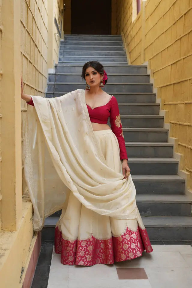 Red and Gold White Bridal Lehenga | Wedding Diaries