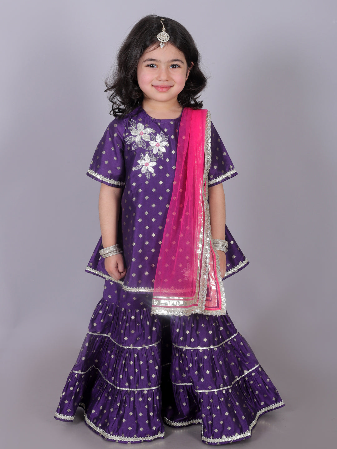 Zarqa Girls Purple Kurta With Sharara Set