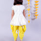 Marigold Magic White Girls Cotton Kurta And Yellow Dhoti Ethnic Set