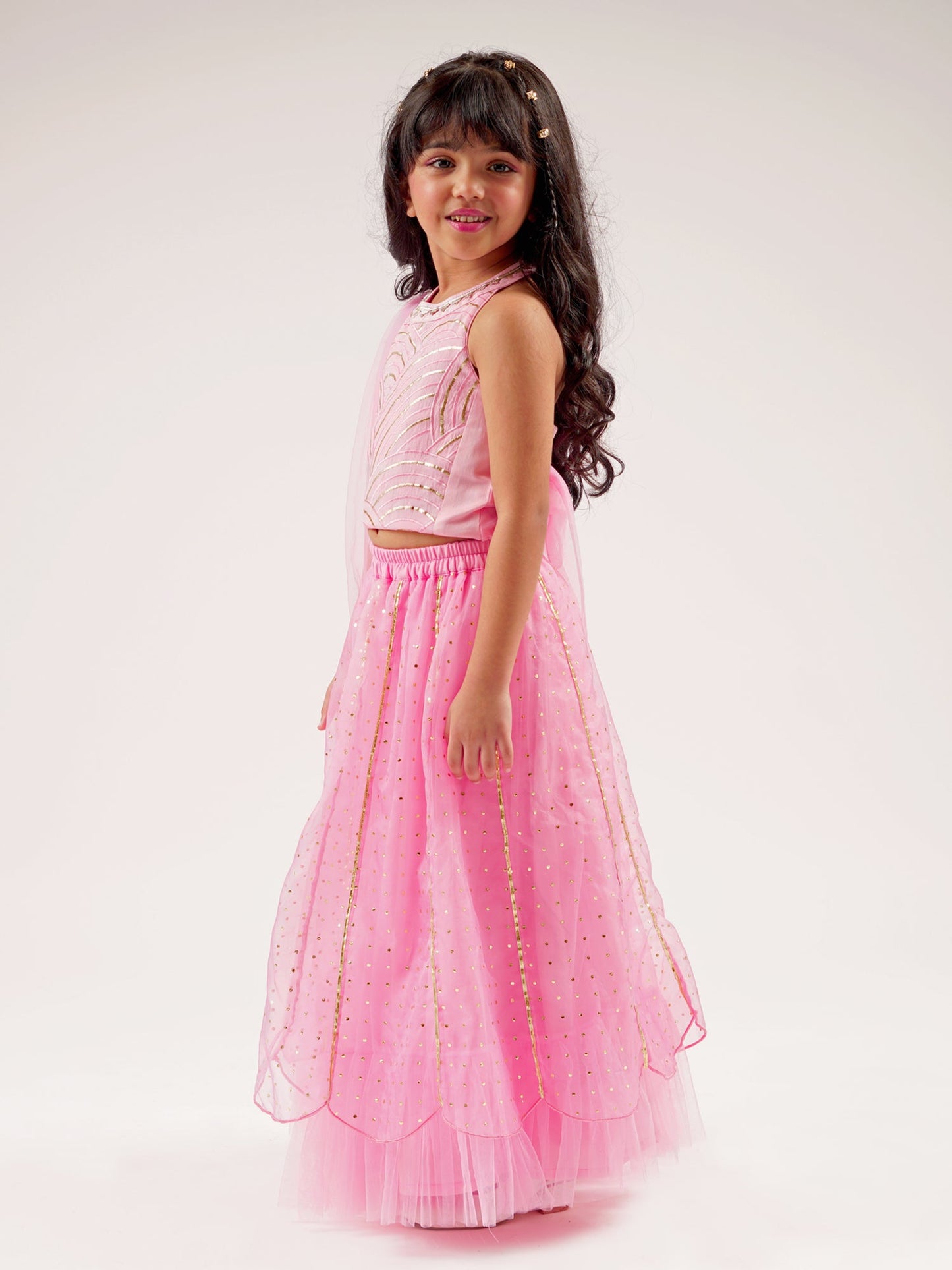 Bollywood Tadka Pink Ghagra Choli Dupatta Set For Girls