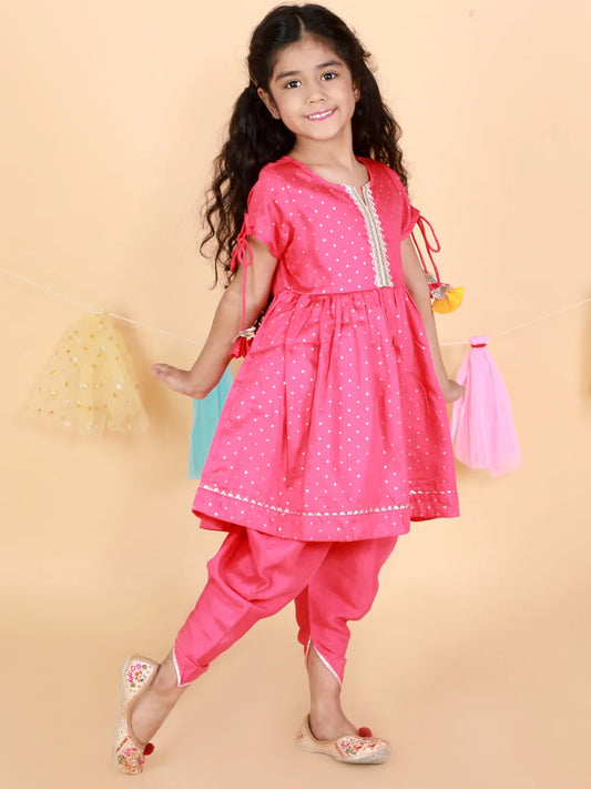 Girls Polka Printed Kurta With Dhoti Set