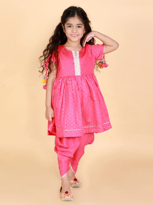 Girls Polka Printed Kurta With Dhoti Set