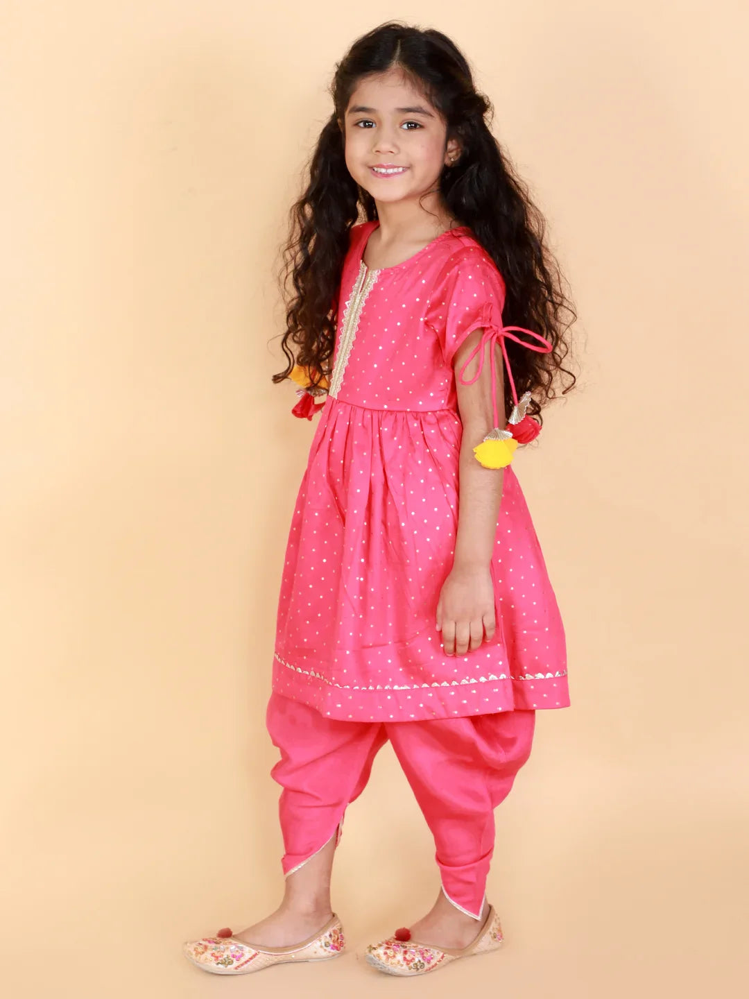 Girls Polka Printed Kurta With Dhoti Set