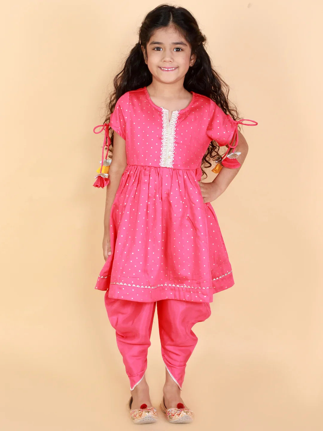 Girls Polka Printed Kurta With Dhoti Set
