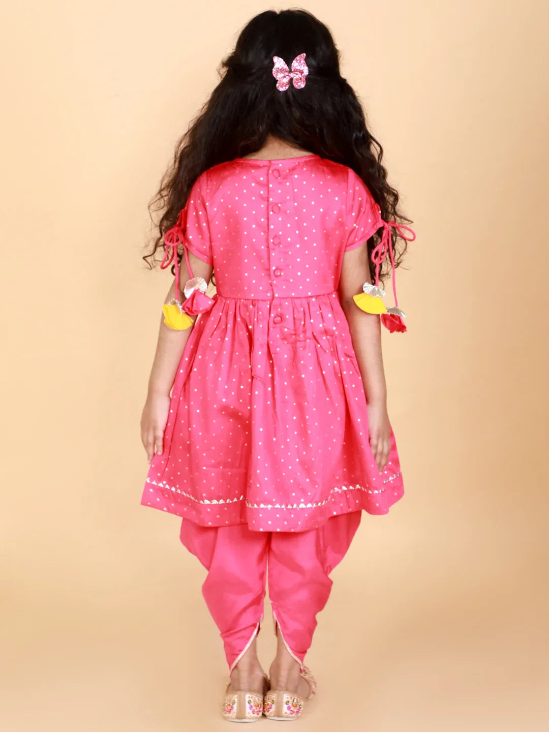 Girls Polka Printed Kurta With Dhoti Set