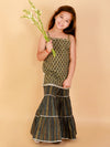 Girls Stylish Folklore Print Kurta With Sharara Set