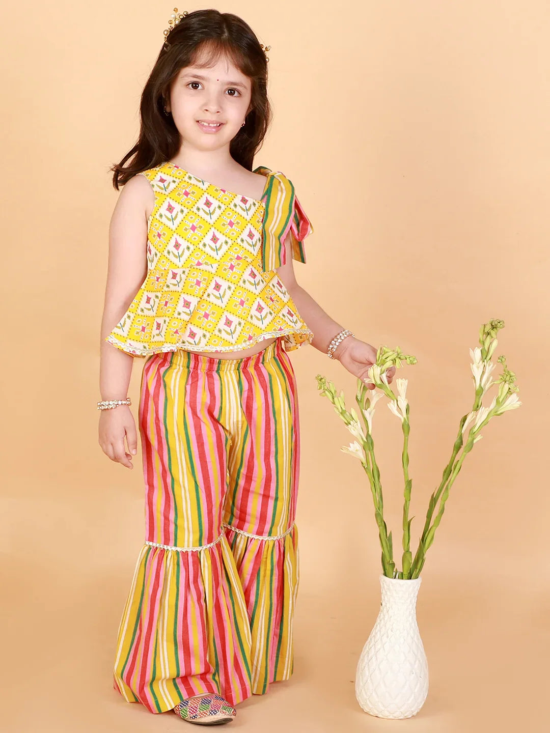 Girls Stylish Folklore Print Top With Sharara Set