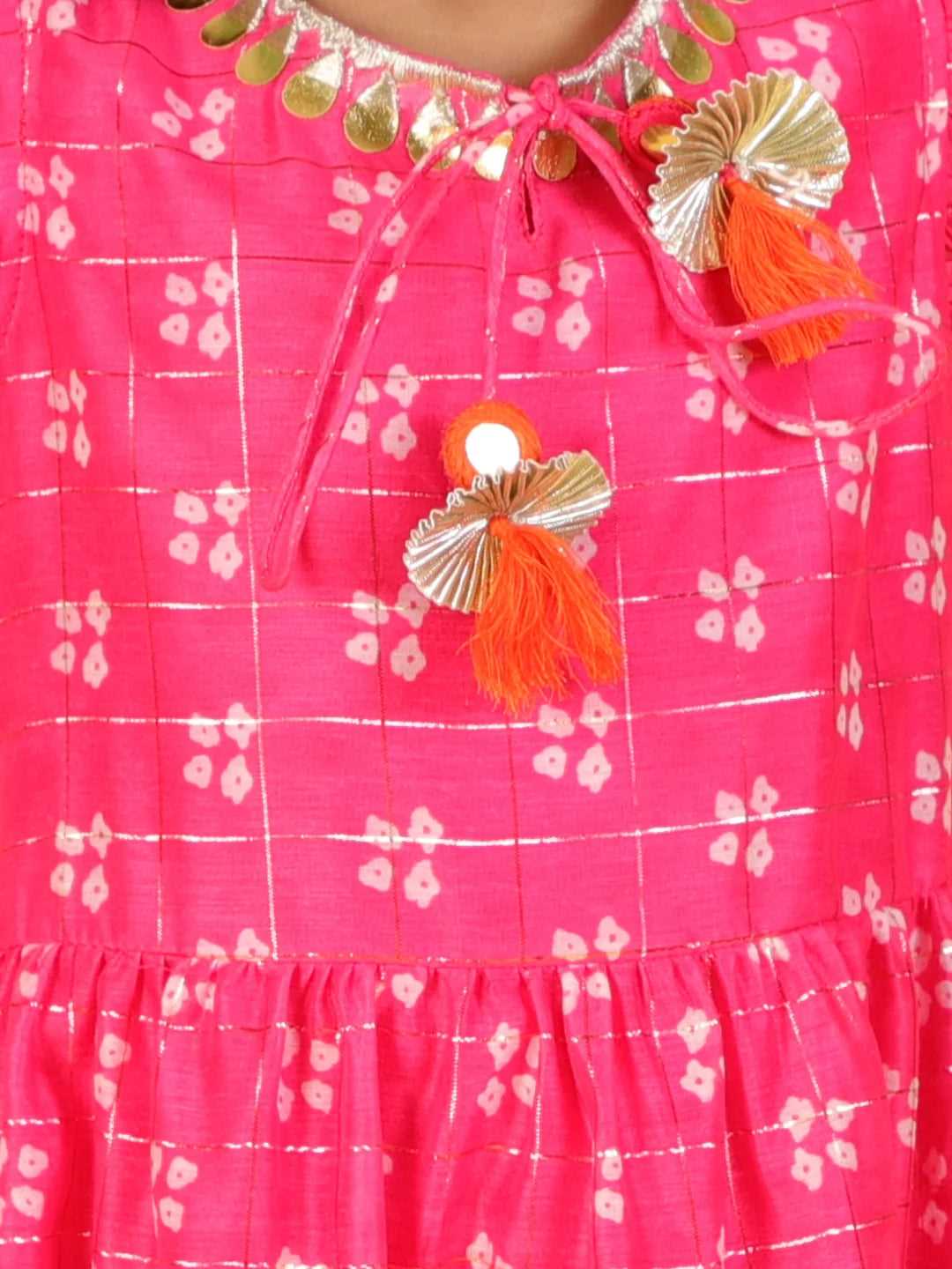 Girls printed chanderi lurex maxi
