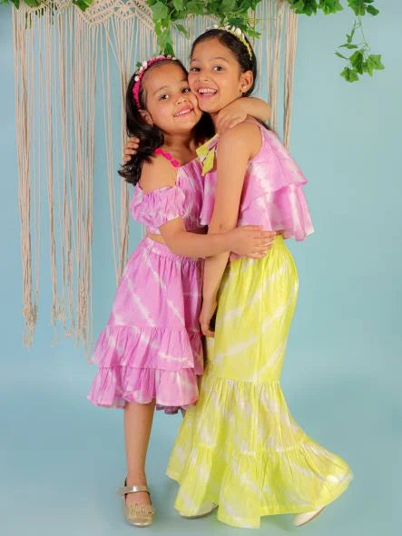 Girls Fusion Tie & Dye Flared Palazzo With Tiered Top