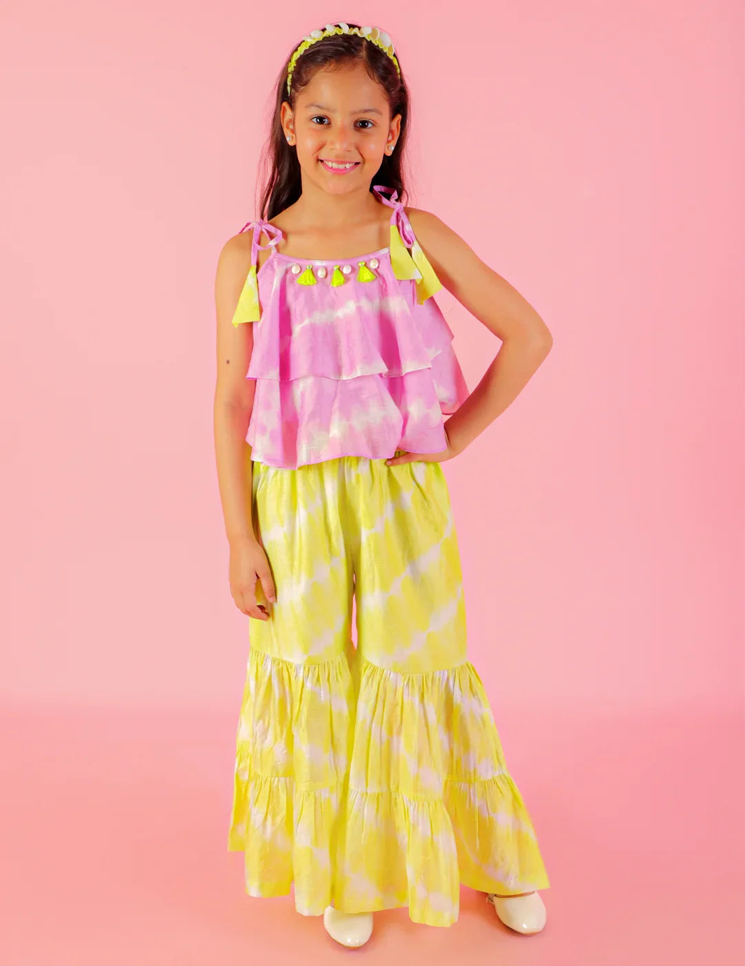 Girls Fusion Tie & Dye Flared Palazzo With Tiered Top
