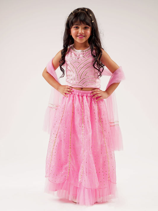 Bollywood Tadka Pink Ghagra Choli Dupatta Set For Girls