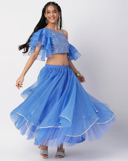 Bollywood Tadka Blue Ghagra Choli Set For Girls
