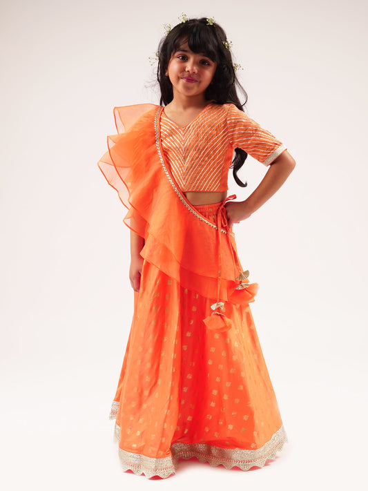 Mehfil Orange Ghagra Choli Dupatta Set For Girls