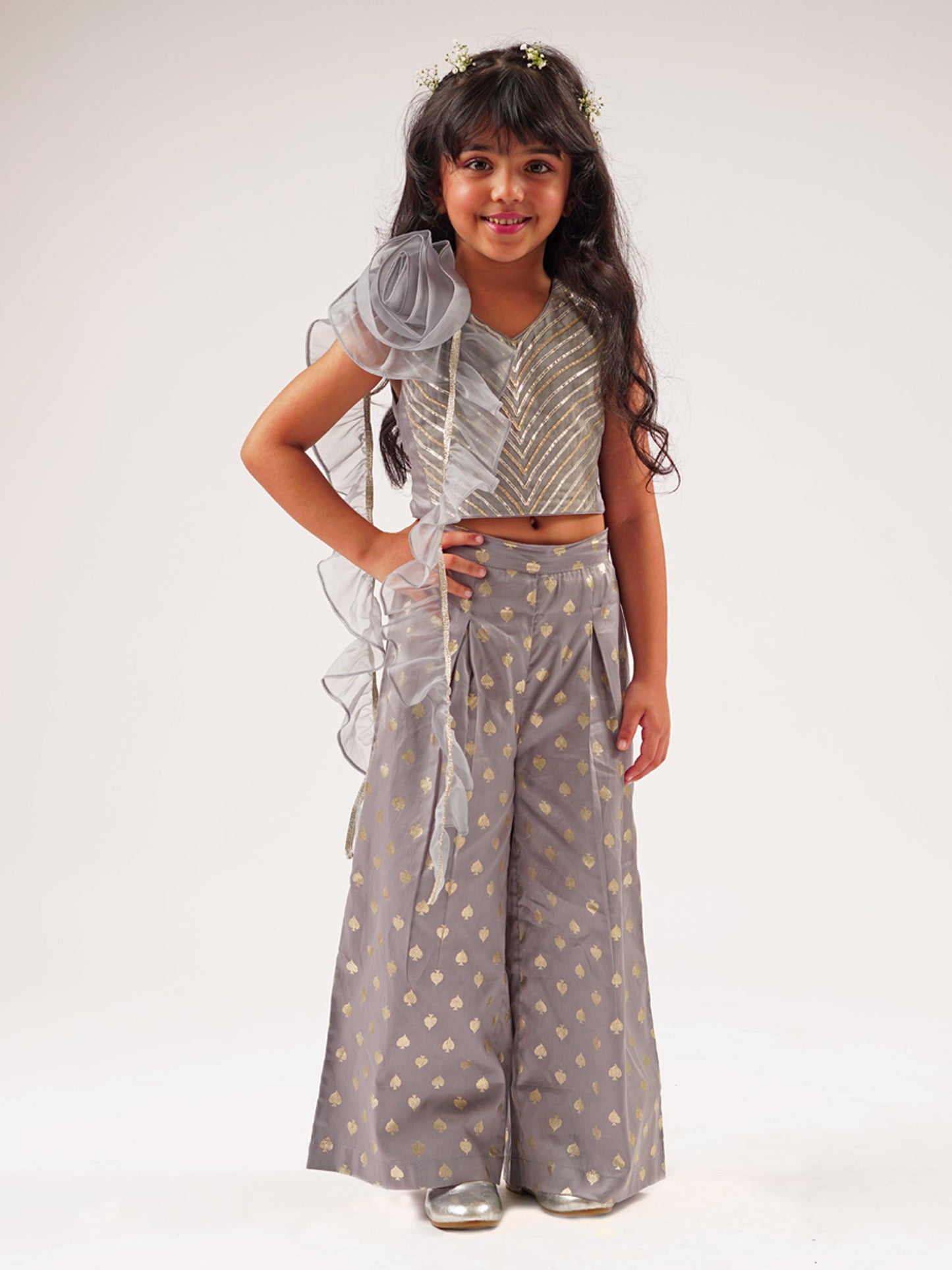 Mehfil Grey Girls Co-ordinate Set For Girls