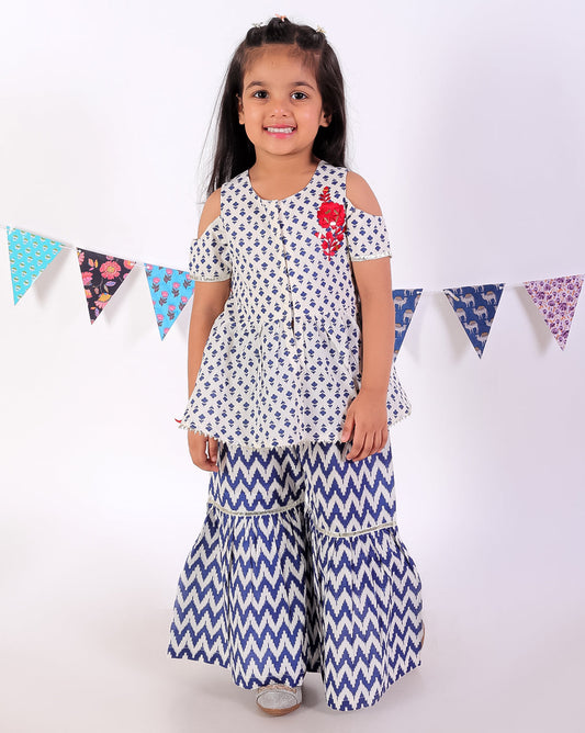 Girls Printed Top With Sharara Set