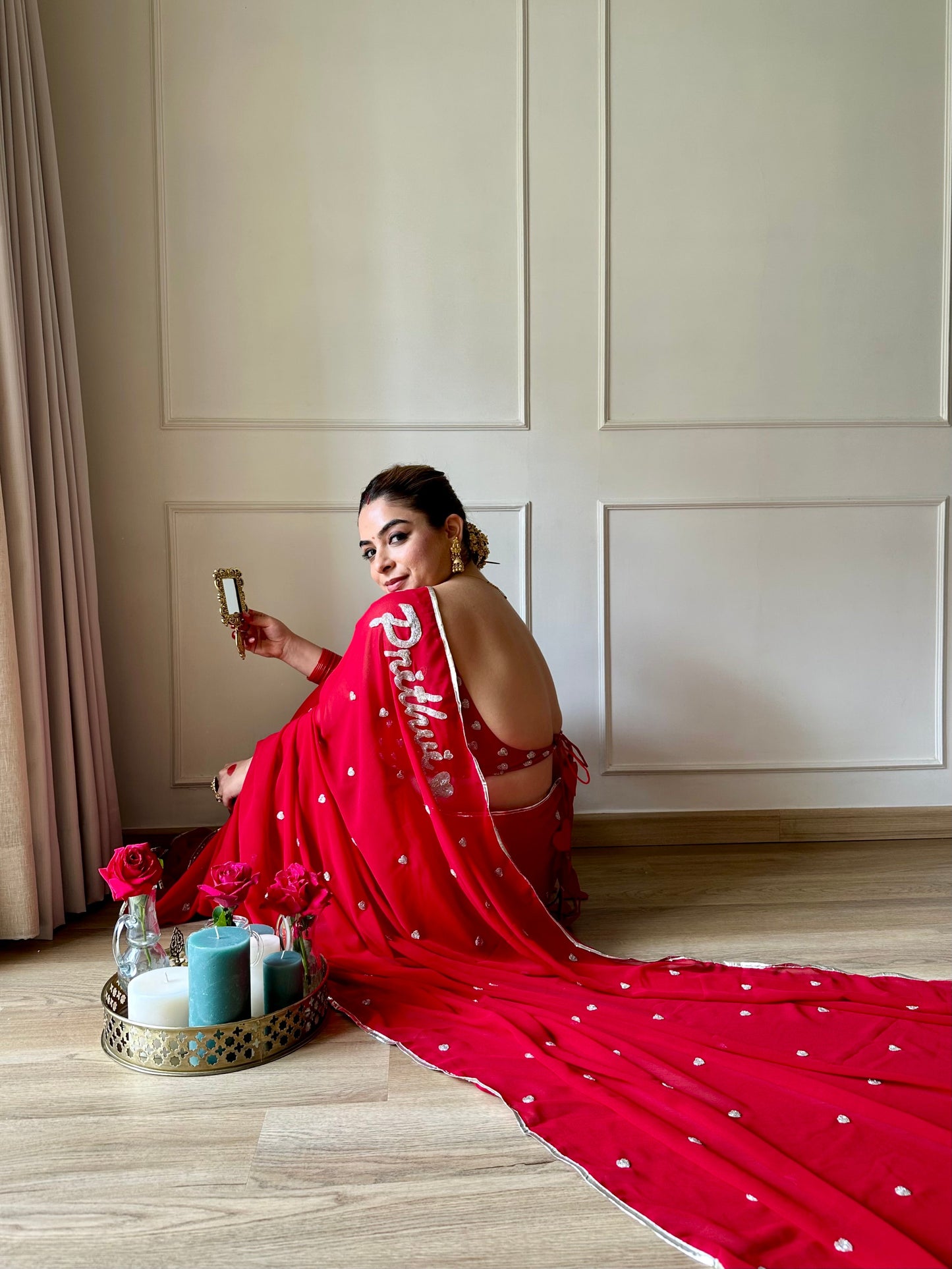 Red Romance Heart Georgette Saree
