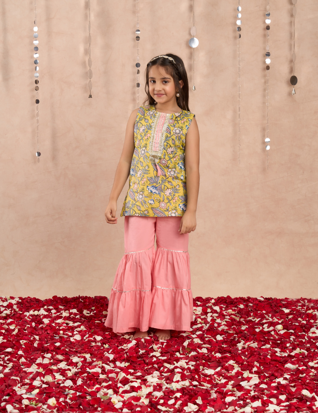 Girls Stylish Folklore Printed Kurta With Sharara Set