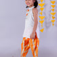 Marigold Magic White Girls Cotton Kurta And Orange Dhoti Ethnic Set
