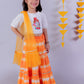 Marigold Magic Girls Orange Lehanga And White Choli With Dupatta Ethnic Set