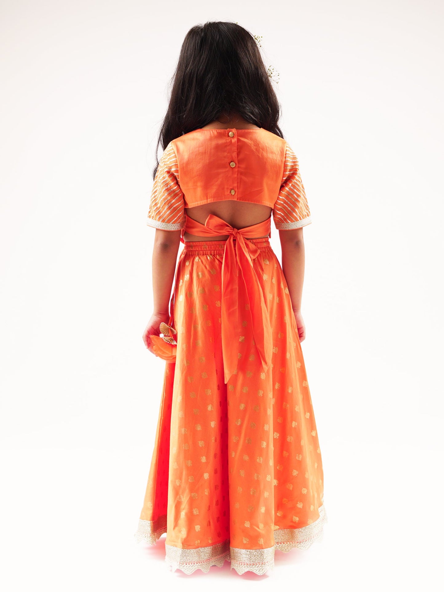 Mehfil Orange Ghagra Choli Dupatta Set For Girls
