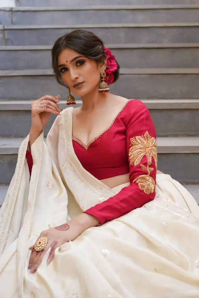 Red and Gold White Bridal Lehenga | Wedding Diaries