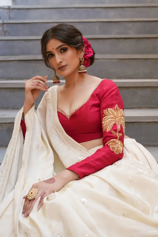 Red and Gold White Bridal Lehenga | Wedding Diaries