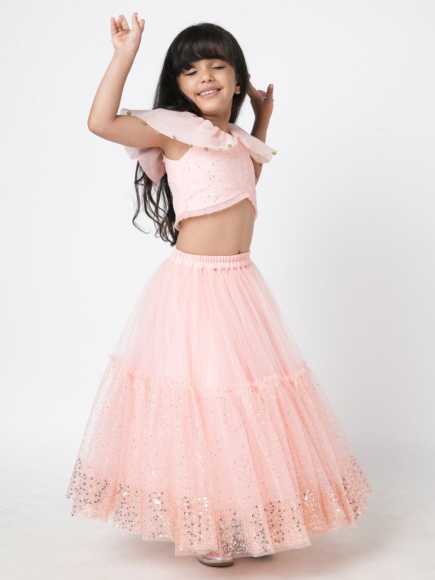 Paris Nights Girls Peach Sequin Embroidered Lehanga Choli