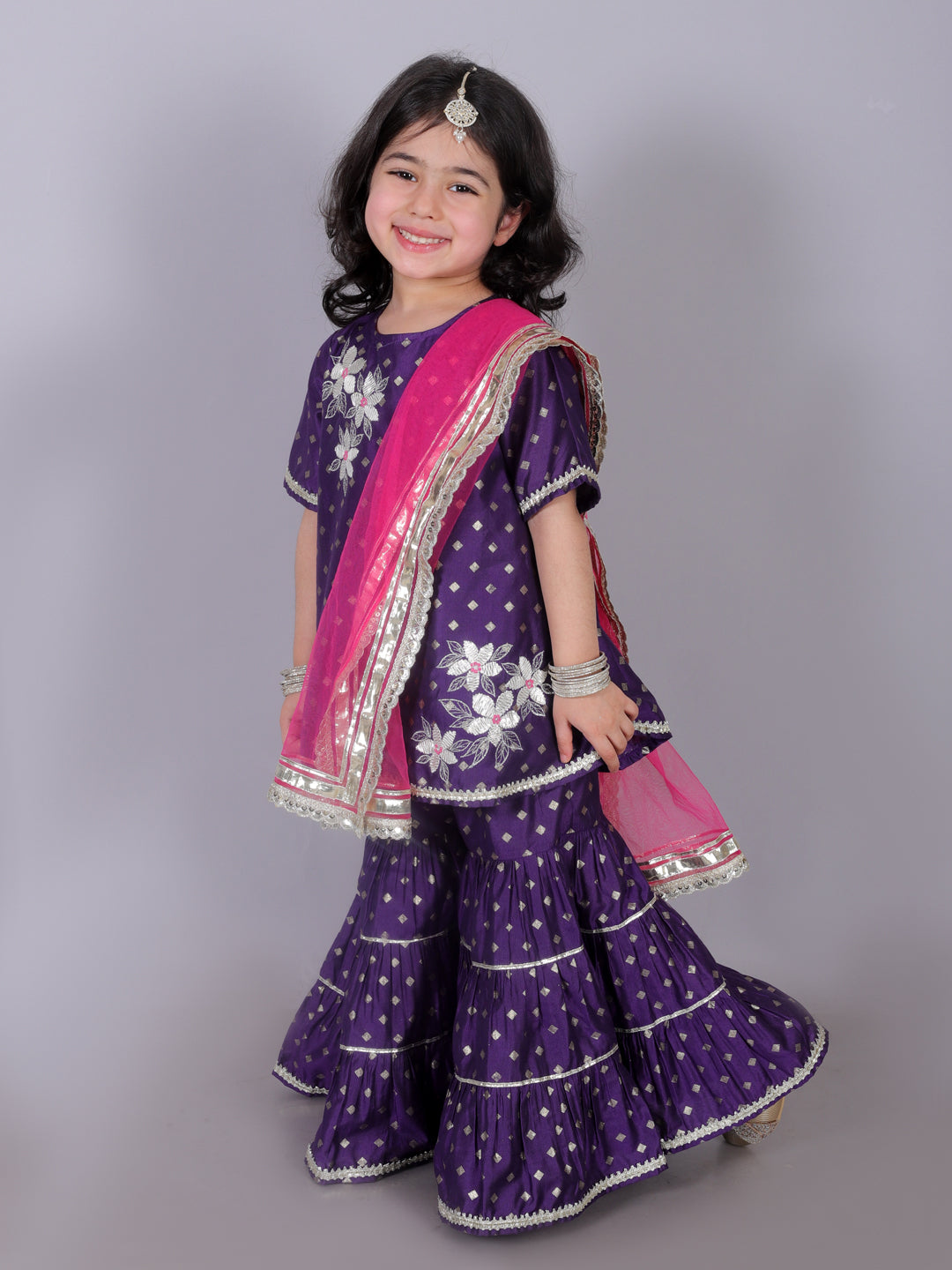 Zarqa Girls Purple Kurta With Sharara Set