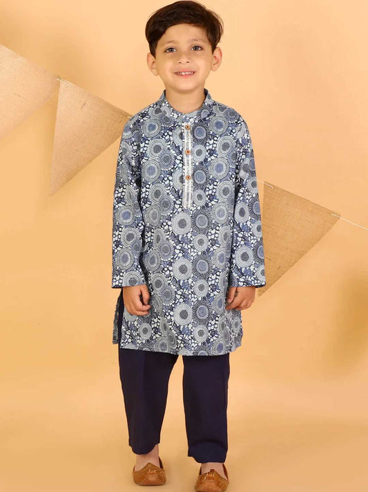 Boys stylish Folklore print cotton kurta with pyjama set