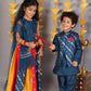 Boys jamavar printed kurt pyjama with jacket set