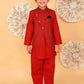 Boys Printed Cotton Kurta Pyjama Jacket Set